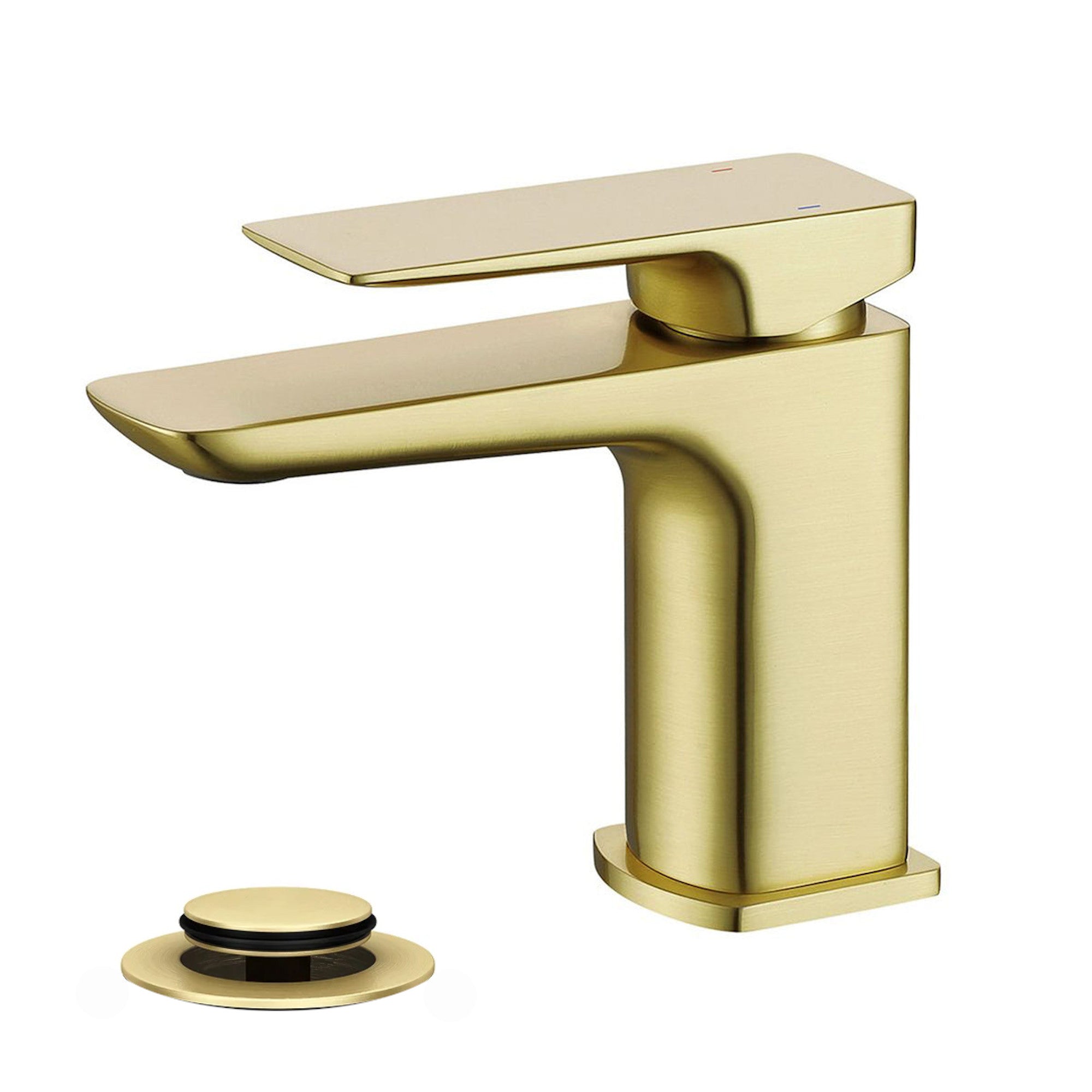 Mykonos contemporary basin sink mixer tap with waste - brushed brass